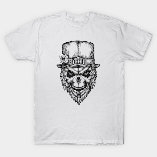 Irish Leprechaun Skull with lucky shamrock for St Patricks Day T-Shirt by wingsofrage